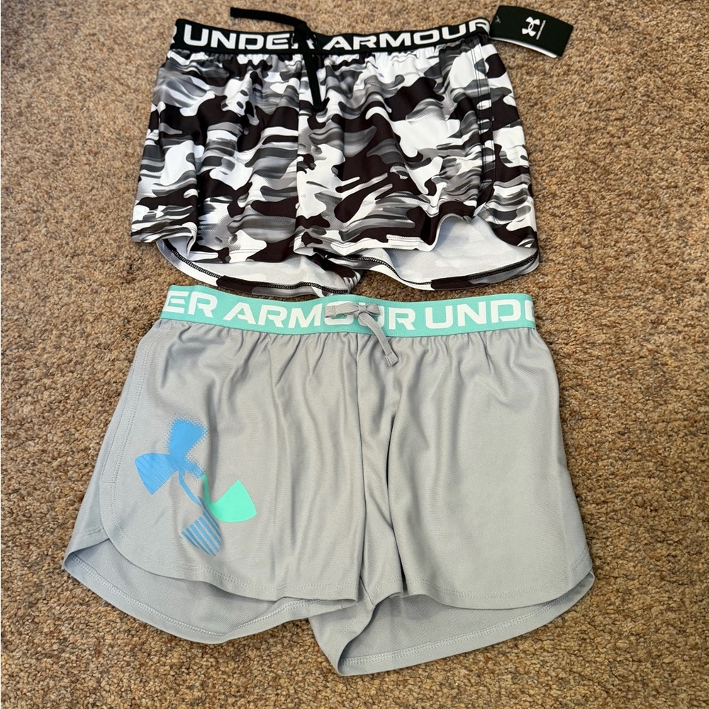 NWT - Lot of 2 Under Armour Camo and Gray Shorts  - Girls Large